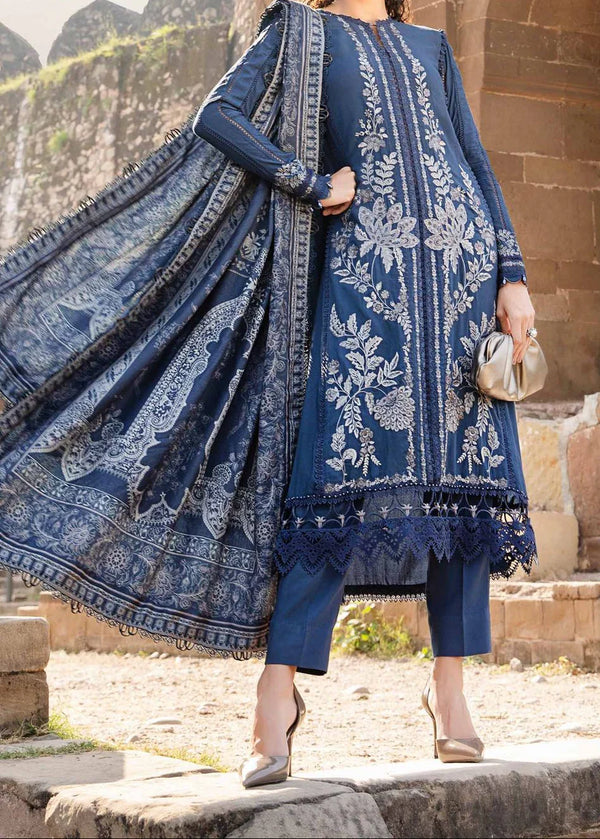 Grace Z-(W768) - Stitched Embroidered 3pc Marina Dress With Printed Shawl.