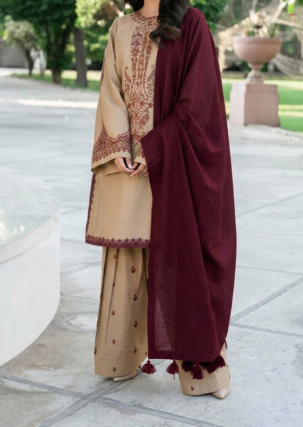Grace W130 -Embroidered 3pc khaddar dress With Bumble shawl