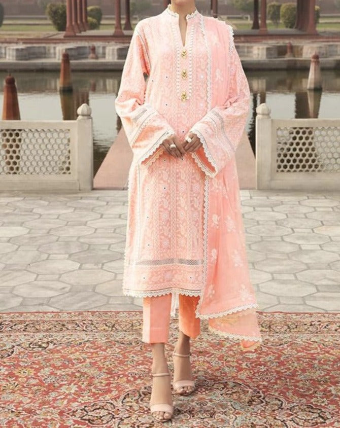 Grace S727-Embroidered 3pc Lawn dress with Embroidered chiffon dupatta.