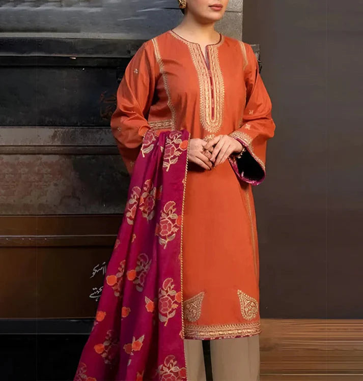 Grace S988-Embroidered 3PC Lawn Dress With Printed Munar Dupatta.