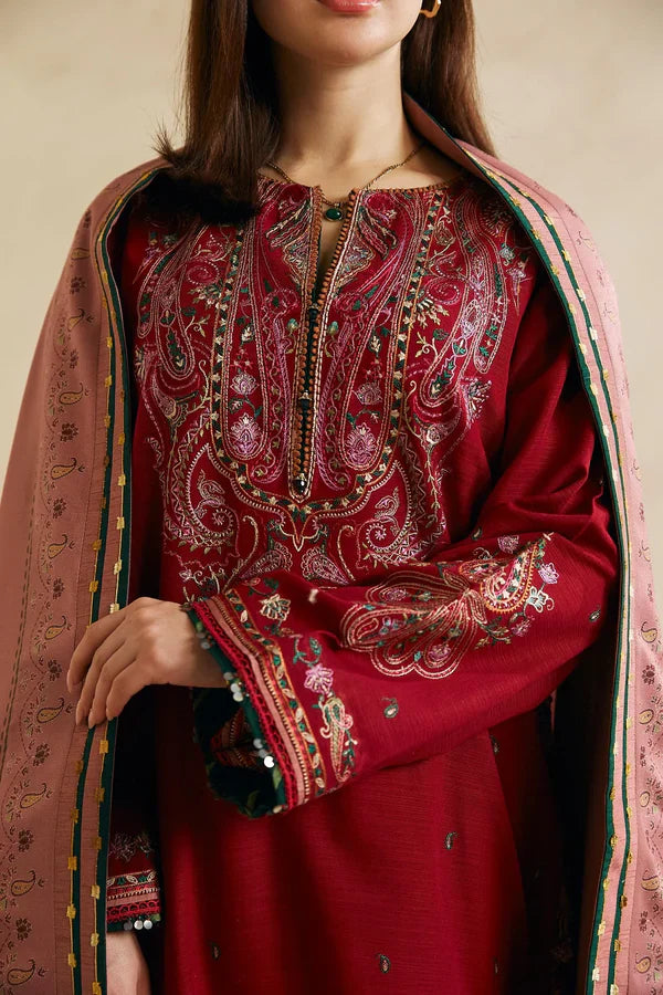 Grace W598-Embroidered 3pc khaddar dress With Printed shawl.