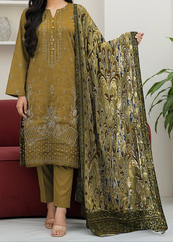 Shanaya 026 - Stitched Embroidered 3PC Marina Dress With Velvet Textured Shawl.