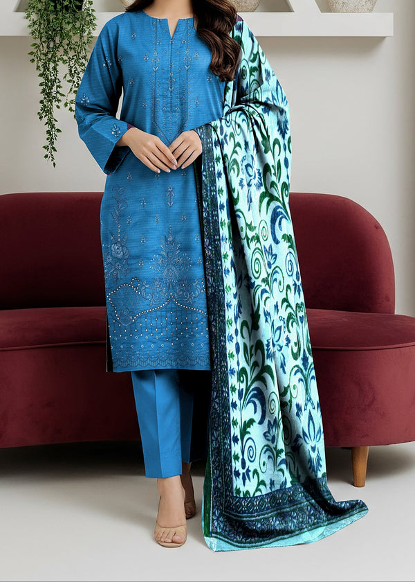 Shanaya 020 - Stitched Embroidered 3PC Marina Dress With Velvet Textured Shawl.