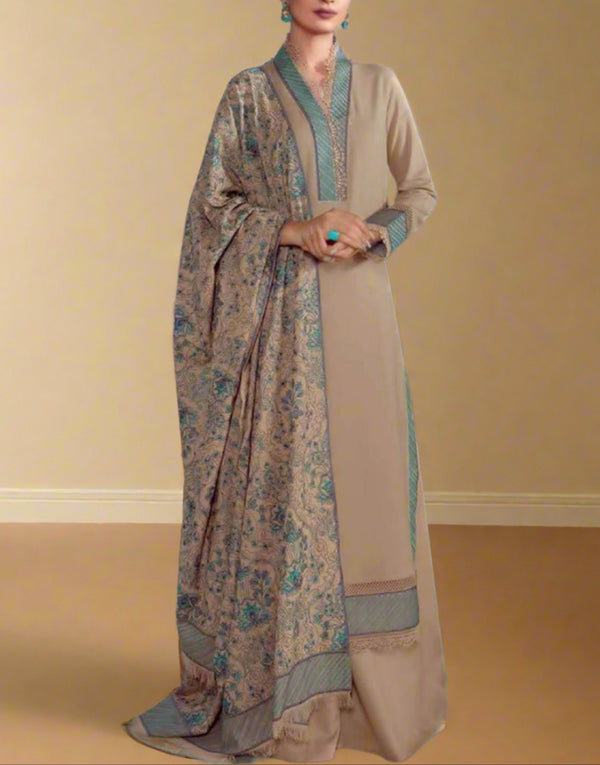 Sarinnah Premium D65-Luxury Formal Heavy Embroidered Karandi Shawl.