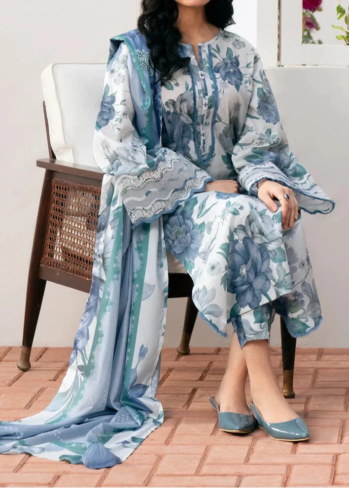 Grace W563-Printed 3pc karandi Dress With Printed karandi Shawl.