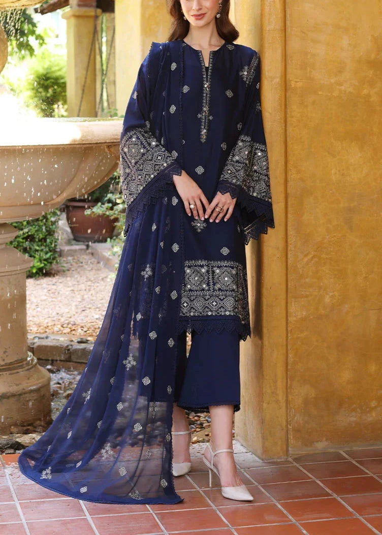 Grace W515-Embroidered 3pc marina dress with embroidered marina shawl.