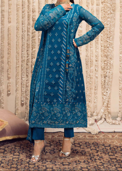 Grace Z-(BLUE NOVA) -Stitched Embroidered chiffon 3Pc Suit