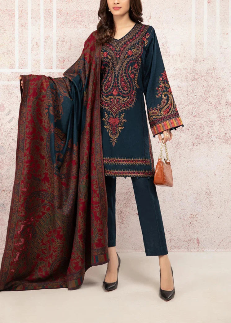 Grace W559-Embroidered 3pc marina dress with Printed shawl.