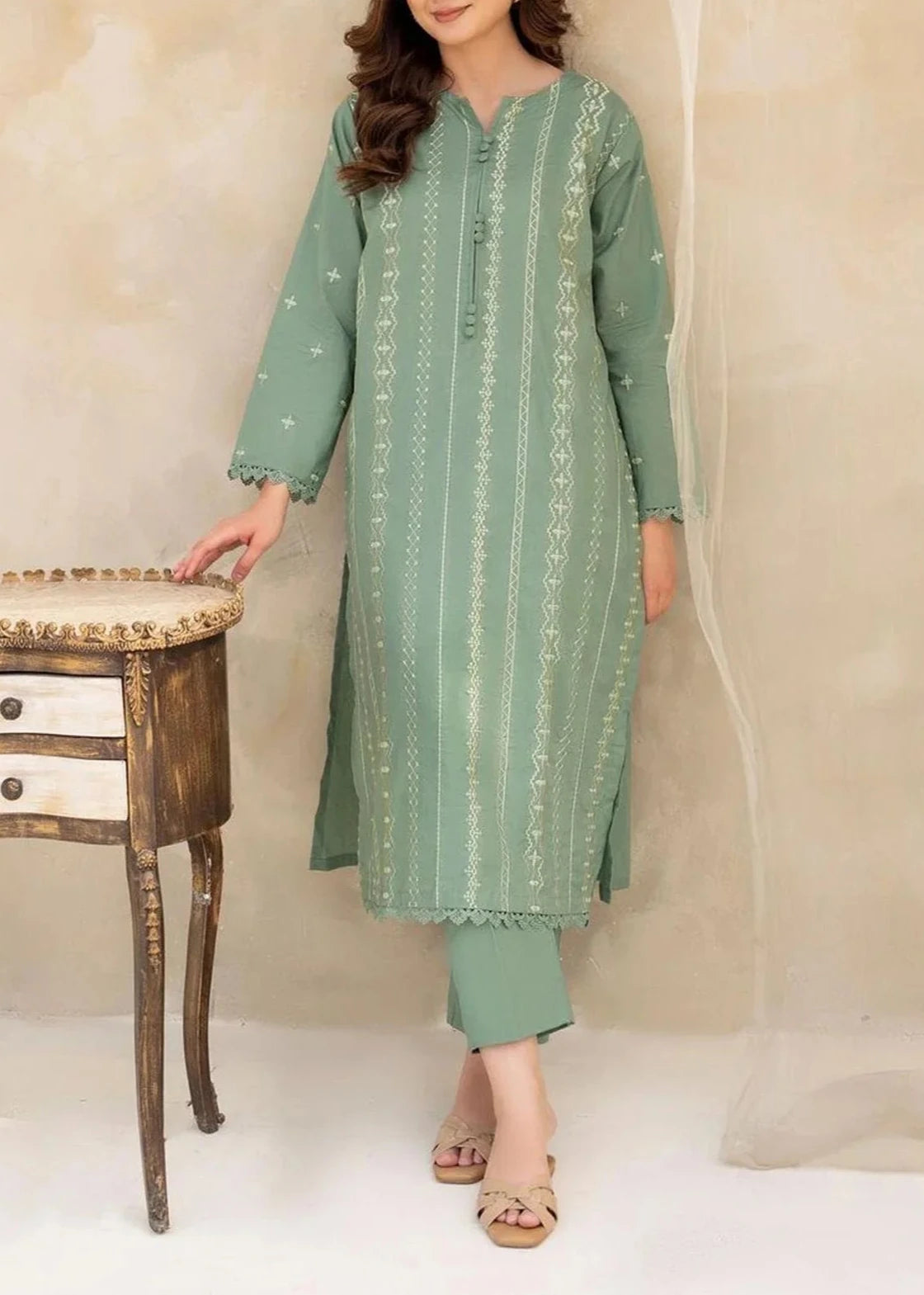 Grace W530-Embroidered 2pc khaddar dress.