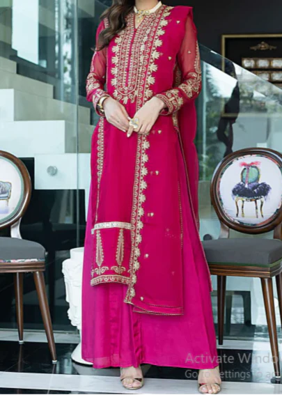 Grace Z-(MAGENTA) -Stitched Embroidered chiffon 3Pc Suit