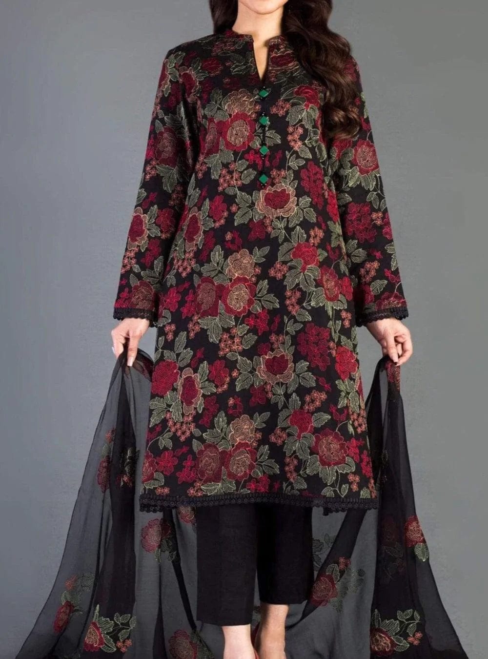 Grace Z49- Stitched Embroidered 3PC Lawn Dress With Embroidered Chiffon Dupatta.