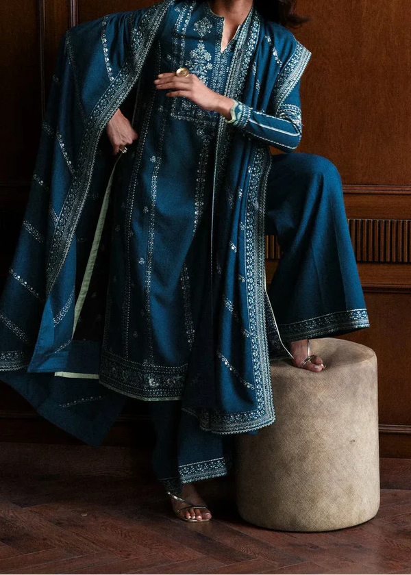 Grace Z-(W859) - Stitched Embroidered 3pc Marina Dress With Embroidered Marina Shawl.