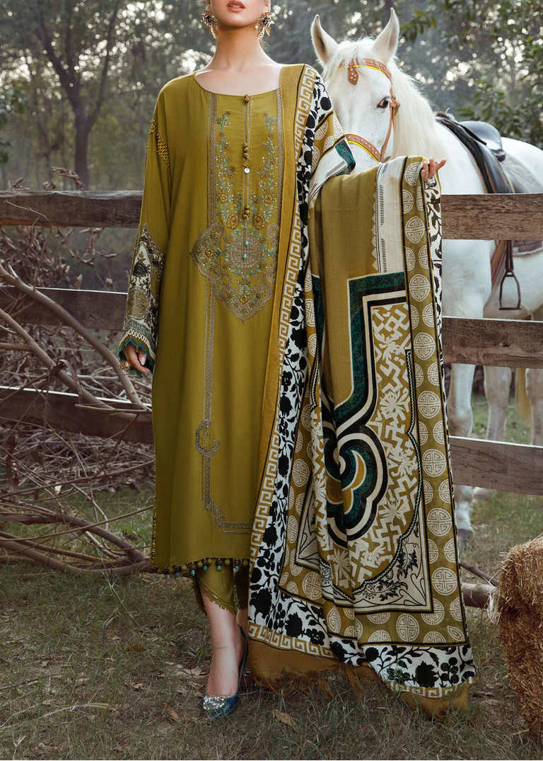 Grace W567-Embroidered 3pc marina dress with Printed shawl.