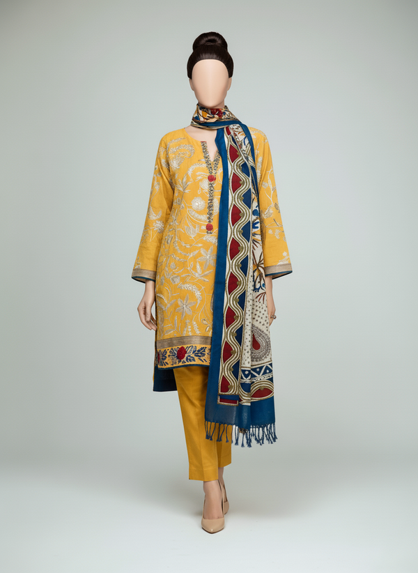 Grace Z-(W538)- Stitched Embroidered 3pc khaddar dress With Printed shawl.