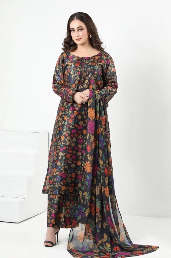 Grace S56-Digital Printed 3pc silk dress with Printed organza dupatta.