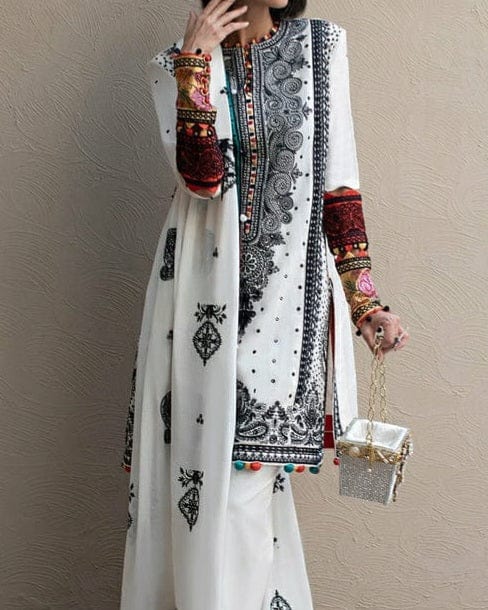 Grace W25- Embroidered 3pc marina dress with embroidered chiffon dupatta.