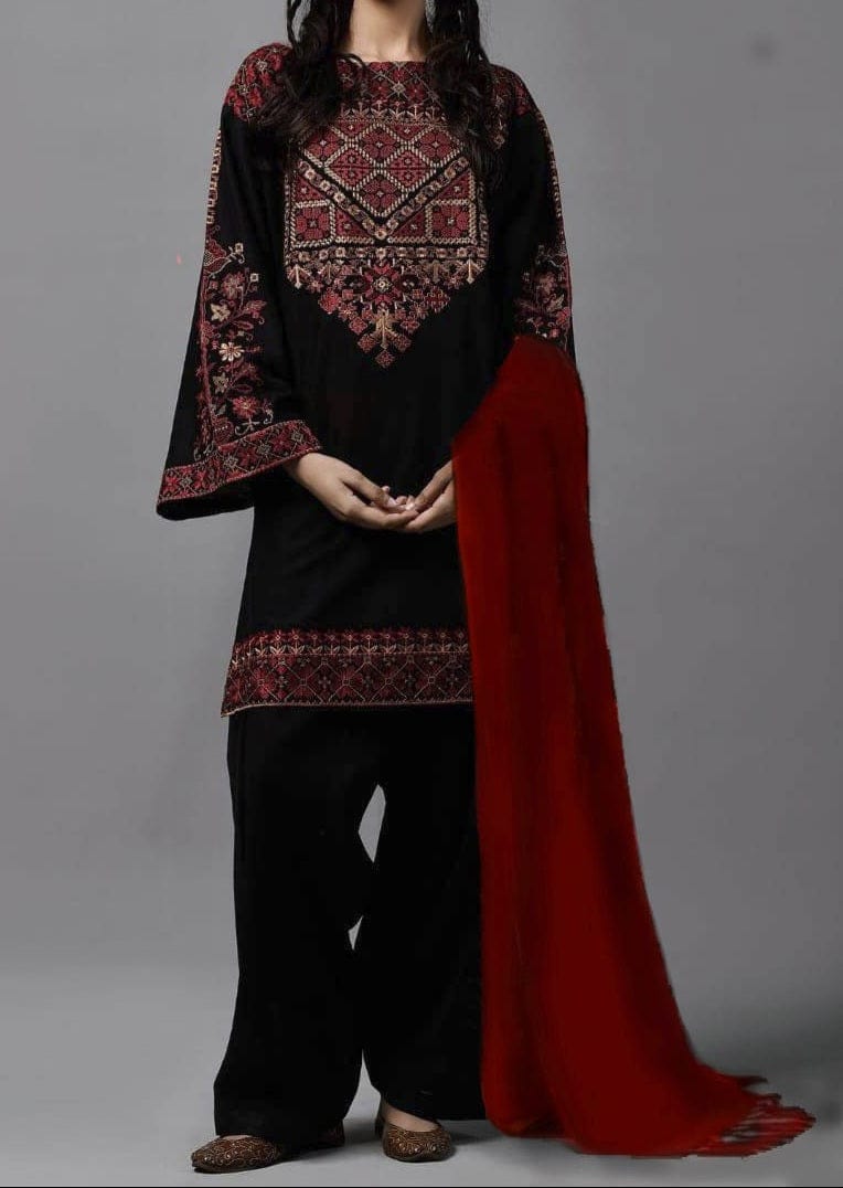 Grace W130 -Embroidered 3pc khaddar dress With Bumble shawl