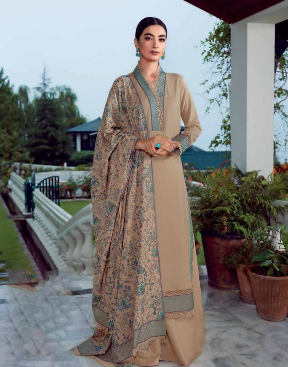 Sarinnah Premium D65-Luxury Formal Heavy Embroidered Karandi Shawl.