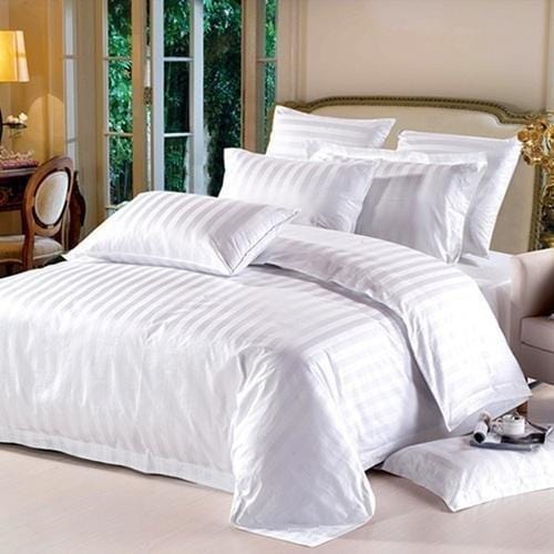 Grace D09- 3PC Luxury White Satin Stripe King Size Duvet Cover Set.