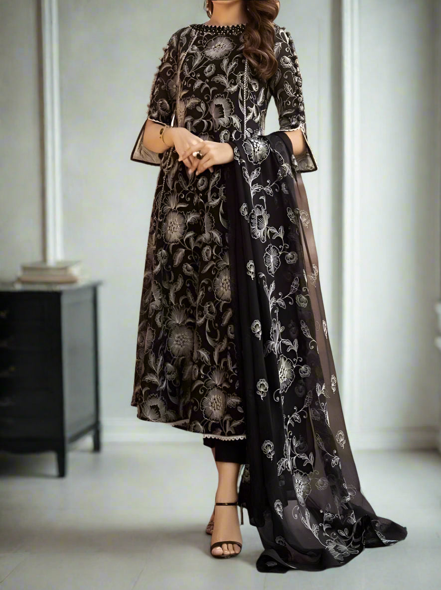 Bareeze 301 -Embroided 3pc lawn dress with embroided pure chiffon dupatta. - gracestore.pk