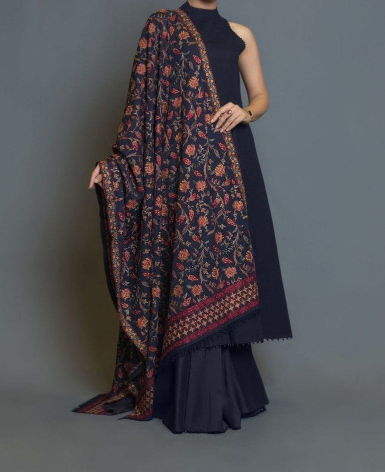 SARINNAH PREMIUM D45-FORMAL HEAVY EMBROIDED KARANDI LAWN SHAWL. - gracestore.pk